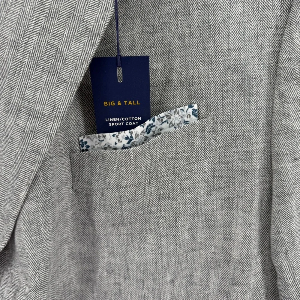Stafford Sport Coat Mens 54 Long Grey Herringbone Linen Cotton Blazer Big & Tall